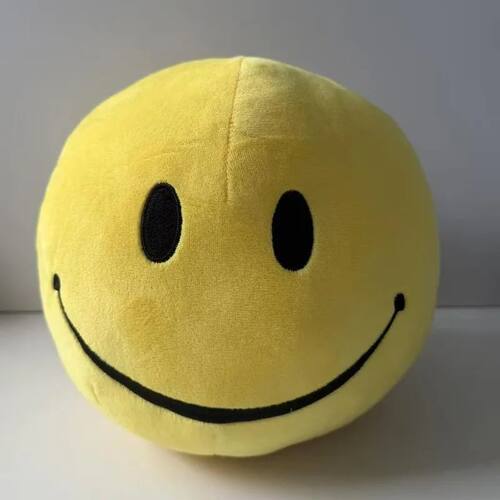 Oversized Yellow Round Smiley Face Plush Pillow Embroidery H