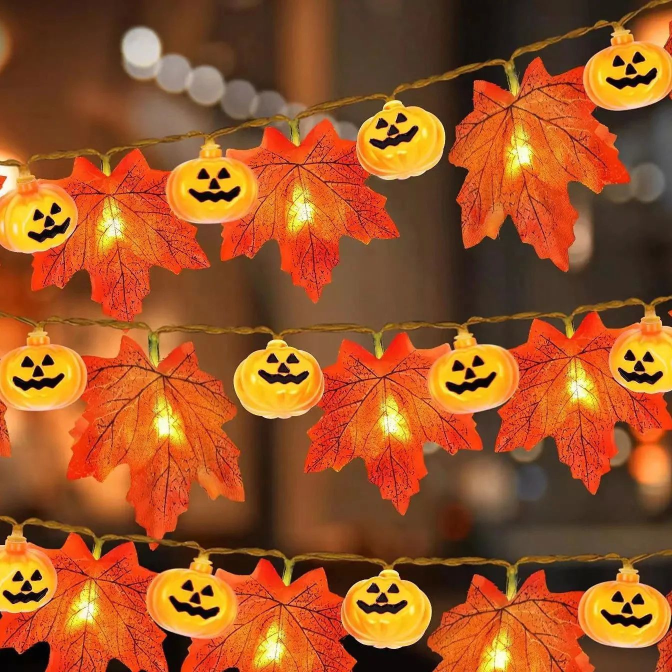 1.5M Halloween LED Maple Leaf Pumpkin Lantern String Garland