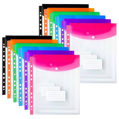 12-Piece File Holder, Binder Dividers with Snaps, Fits 2/3/4