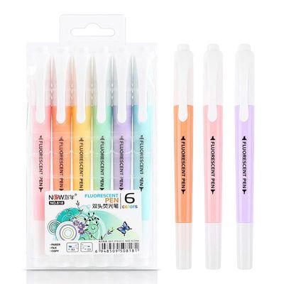 6Pcs/Set Double Head Fluorescent Highlighter Pen Markers Pas