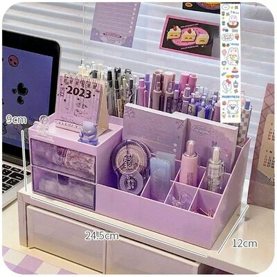 Cute Pen Holder Storage Box Organizer Girl Drawer-type Deskt
