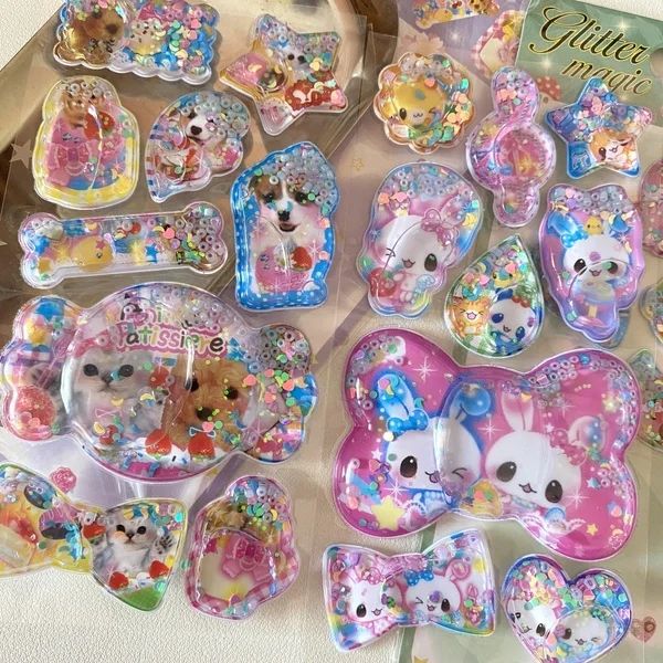 Y2K Retro Bear Bunny Sequin 3D Shake Sticker Phone Case Deco