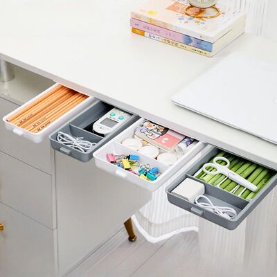 Hidden Drawer Organizer No-Punch Under Desk Stationery Box P