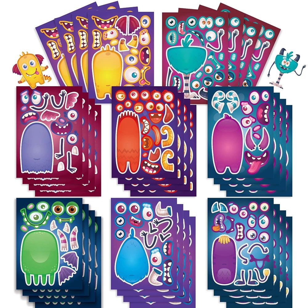 8/16Sheets Halloween Funny Monster Make a Face Puzzle Sticke