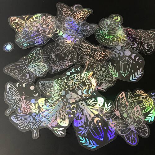 40pcs Holographic Glitter Stickers PET Transparent Shiny Wat
