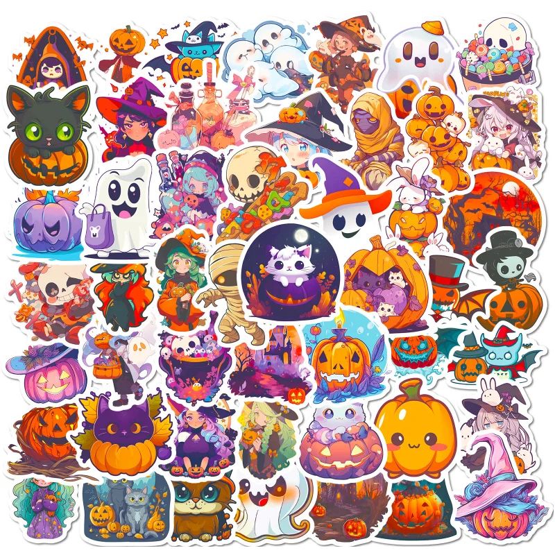 Halloween Adhesive Stickers – 10/25/50pcs Funny Pumpkin Spi
