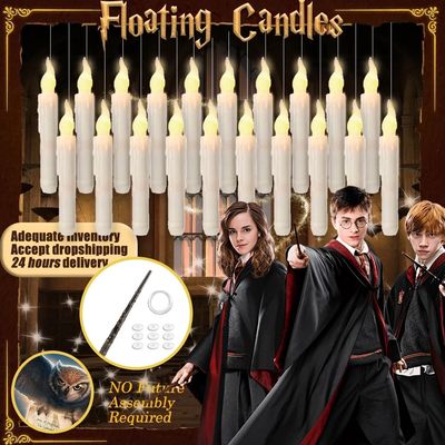 Halloween LED Floating Candles Magic Wand Remote Hanging Ope