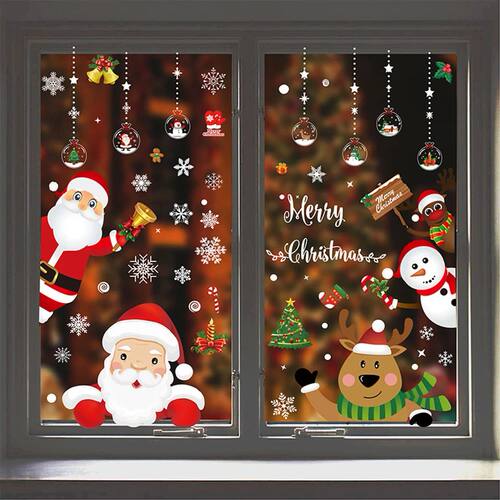 Christmas Wall Stickers Window Decal Santa Claus Snowflake E