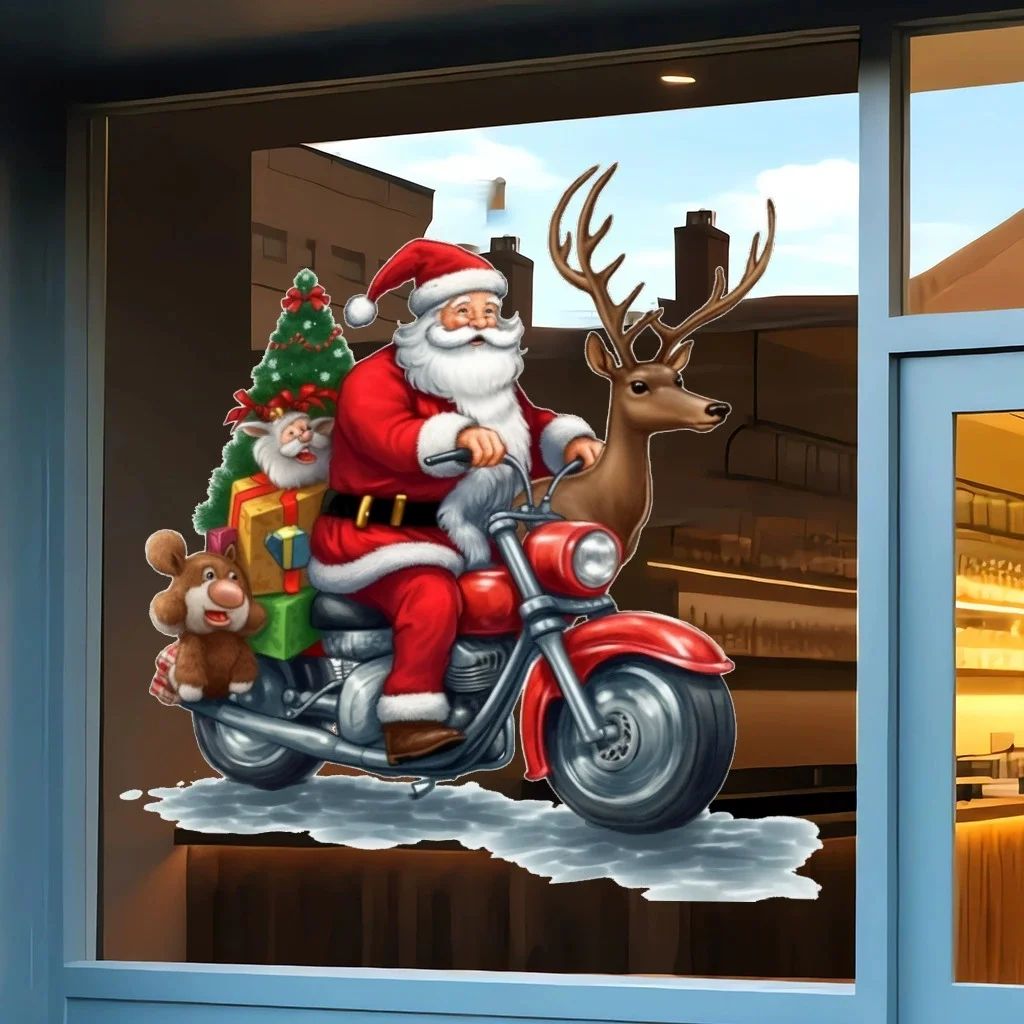 Christmas Happy Santa Claus Window Stickers Xmas Elf Boy Elk