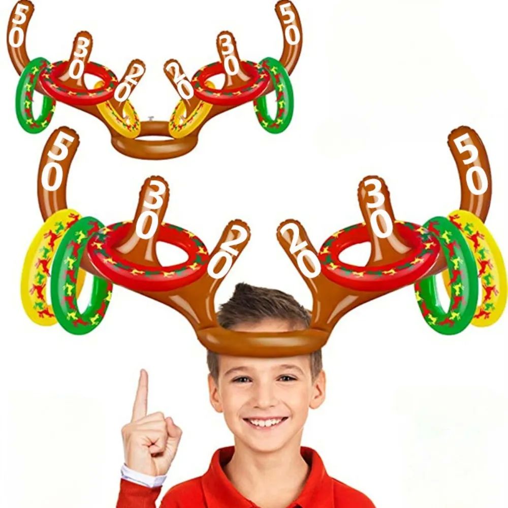 1Set Christmas Game Inflatable Funny Reindeer Antler Hat Rin