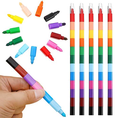12-Color Building Block Crayons Fun Rainbow Color Stackable