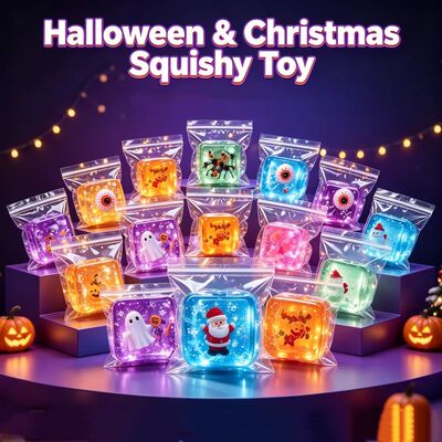 Halloween Christmas Squishy Toy Transparent Cube Squeeze Fid