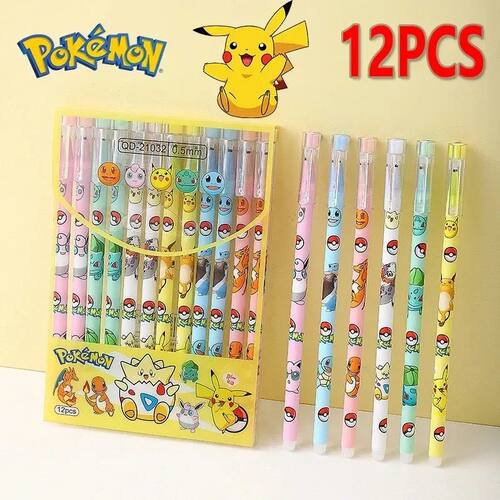 12pcs/box Pokemon Gel Pen Anime Pikachu Cartoon Erasable Wri