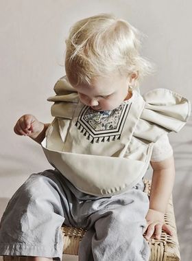 Nordic Style Baby PU Leather Waterproof Bib With Angel Wings