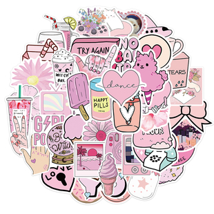 50PCS Funny Pink Style Girl Cartoon Aesthetic Stickers Car