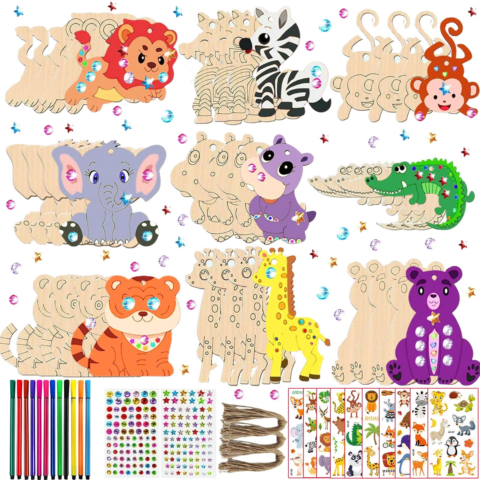 270PCS animal wooden crafts set, birthday crafts, wooden pen