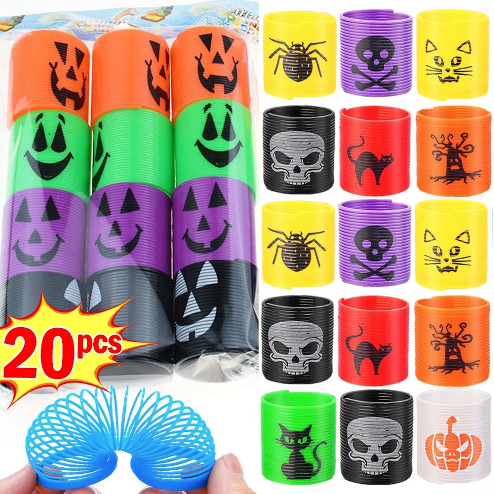 Lots Colorful Spring Coil Toys for Kids Halloween Skull Patt
