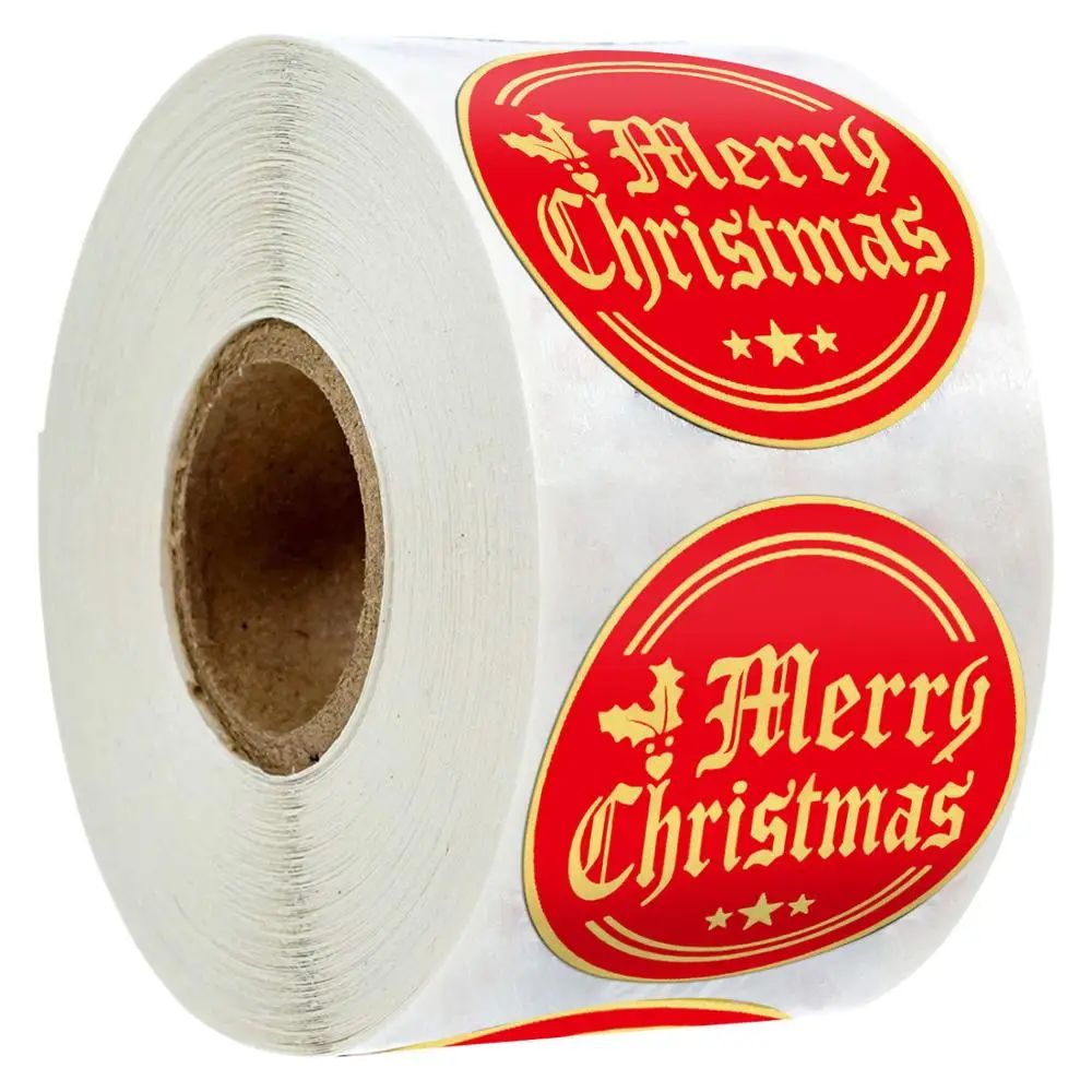 50-500pcs Round 1 inch Merry Christmas Golden Plated Sticker
