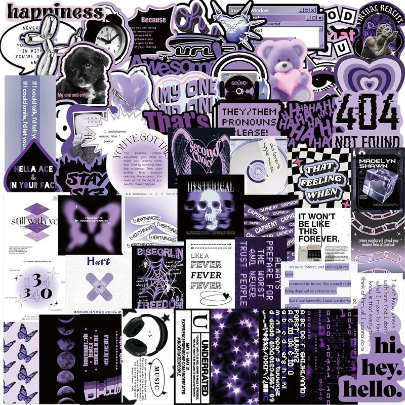 10//60PCS INS Purple Black PVC Sticker Aesthetic DIY Decorat