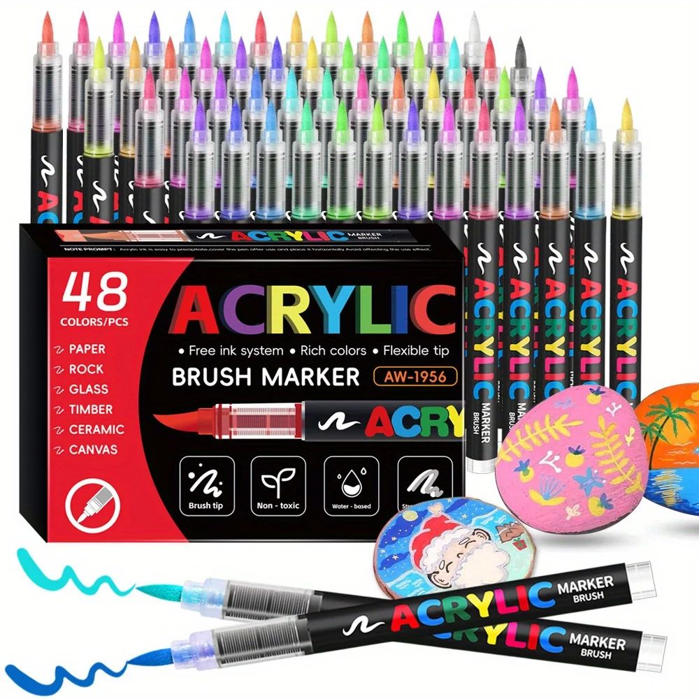 12/24/36/48 Color Acrylic Paint Pen Markers Brush Tip Paint