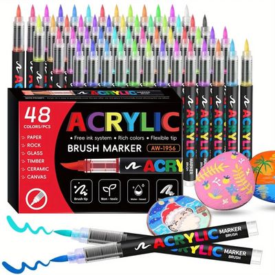 12/24/36/48 Color Acrylic Paint Pen Markers Brush Tip Paint