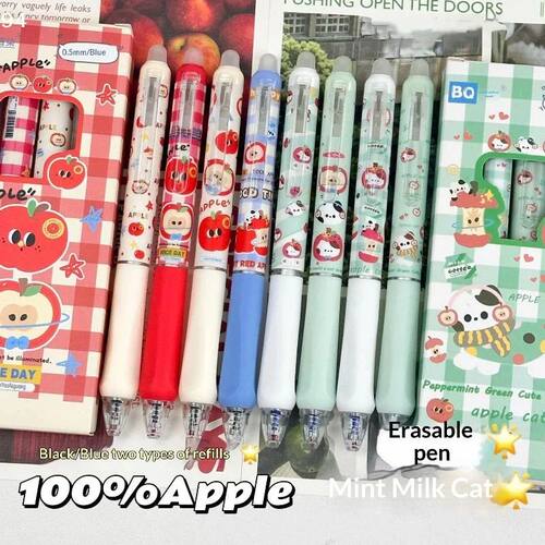 4Pcs/Set Kawaii Erasable Gel Pen 0.5mm Blue And Black Ink Qu