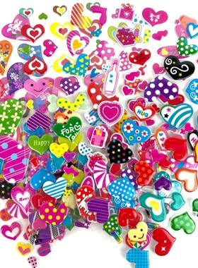 12 Sheet/Pack No Repeat Pink 3D Sticker , Love Heart Bubble