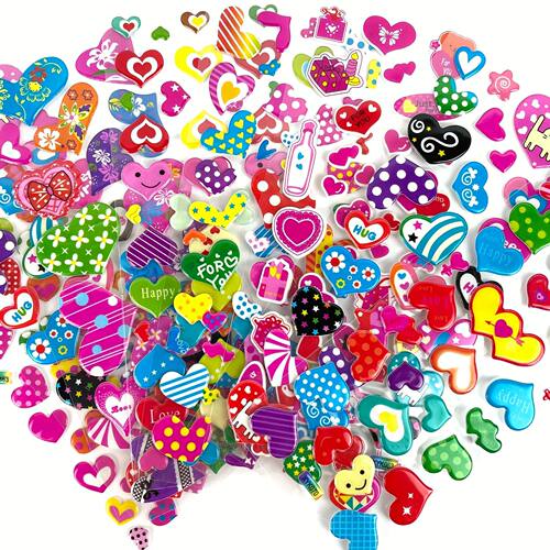 12 Sheet/Pack No Repeat Pink 3D Sticker , Love Heart Bubble