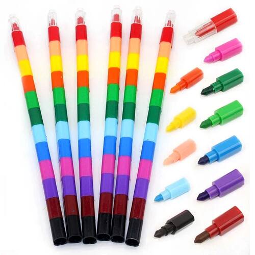12-Color Building Block Crayons Fun Rainbow Color Stackable