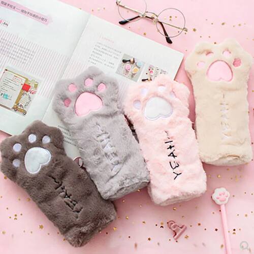 Kawaii Cute Cartoon Cat Paw Pen Pencil Bag School Office Sup