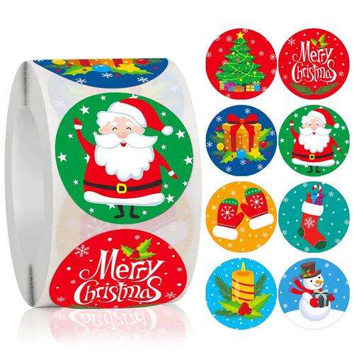 500pcs /1 Roll Christmas Stickers 1inch Snowflakes Holiday S