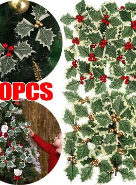 New Christmas Holly Leaves Artificial Red Berries DIY Christ