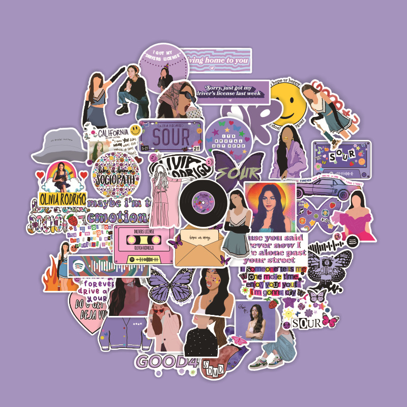 50PCS Singer Olivia Rodrigo Sour Stickers Aesthetic for Lapt 文具电教/文化用品/商务用品 贴纸/立体贴纸 原图主图