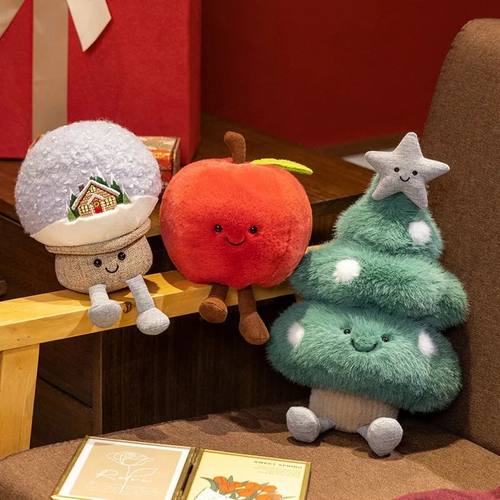 Kawaii Christmas Plush Toy Set e Snow Globe Apple Stuffed Do