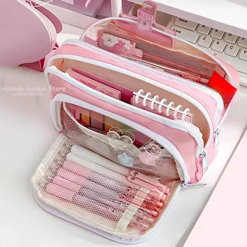 Girls School Supplies Pink Aesthetic Pencil Bag Large Capaci