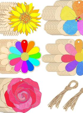 10pcs Spring Flower Hanging Ornament Rose Sunflower Wooden P
