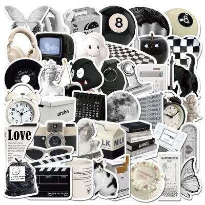 10/20/60pcs Cute Black White Ins Style Stickers Aesthetic De