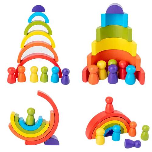 DIY children's wooden rainbow toy creative wood rainbow stac