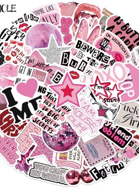 10/30/50pcs Cute Pink Cool Girls Cartoon Stickers Aesthetic