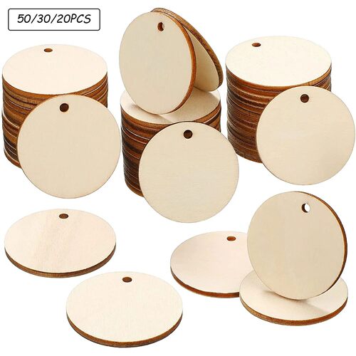 20/30/40/50mm Natural Unfinished Round Wood Slices With Hole