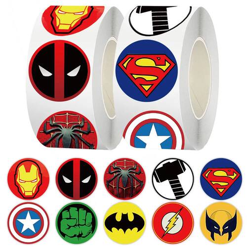 500pcs/Roll Cartoon Marvel Superhero Logo Sealing Stickers D