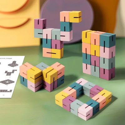 Wooden Twisty Blocks Montessori Puzzle Toy Exercises Babies'