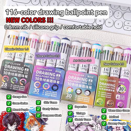 Languo 146/10 Colors Ballpoint Pen 0.8mm Soft Grip Press Mul