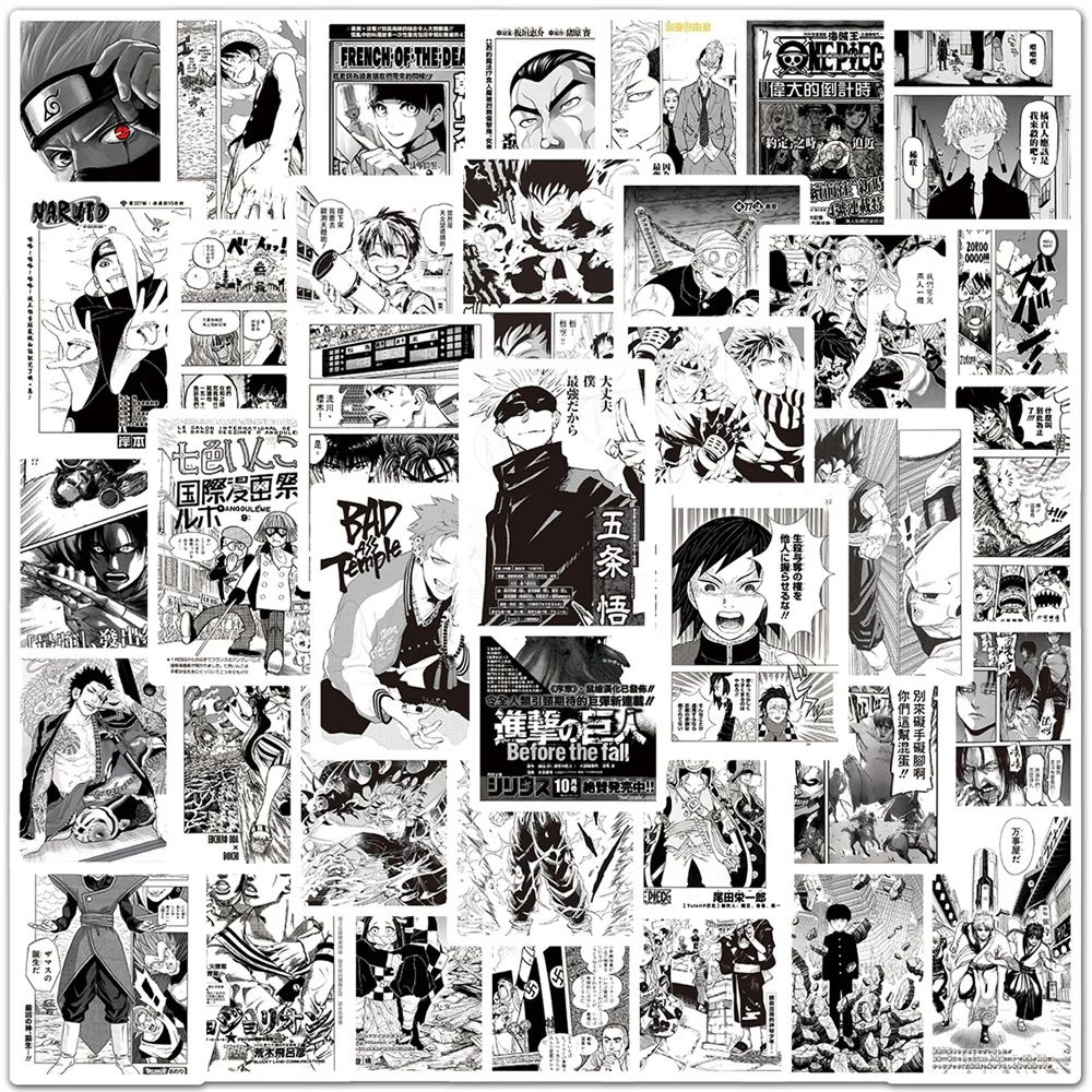 50PCS  DIY Black and White Anime Poster Sticker Cartoon  Cre