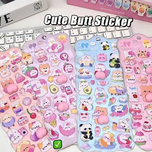 3D Bubble Stickers Cartoon Bear Kitty Butt Stickers Children