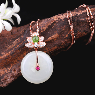 天然和田玉平安扣玉吊坠挂件女款足银项链轻奢小众新款礼物送女友