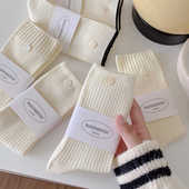 堆堆袜简约防臭米色2024新款 袜子女款 纯棉奶油白色春秋季 潮中筒袜