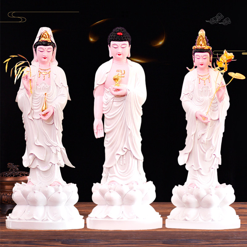 西方三圣佛像供奉摆件树脂玻璃钢神像阿弥陀佛祖观世音大势至菩萨