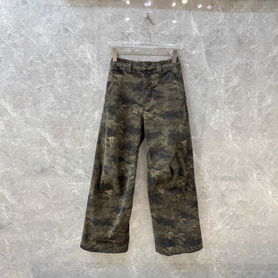 2025早春新款复古高腰显瘦迷彩设计感小众牛仔裤女宽松阔腿裤洋气
