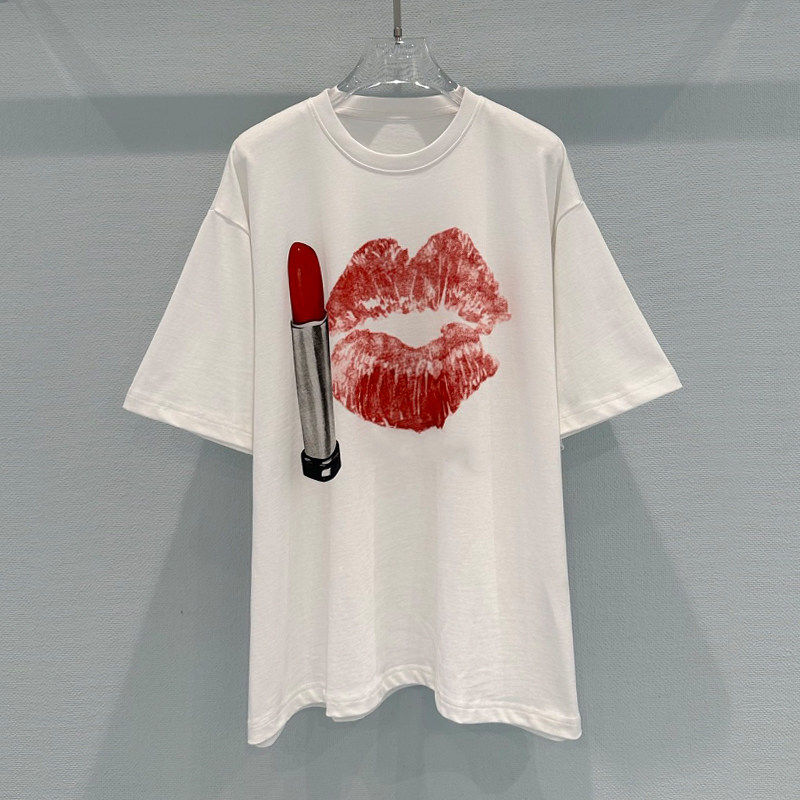 小众宽松口红嘴唇印花短袖T恤女休闲百搭上衣